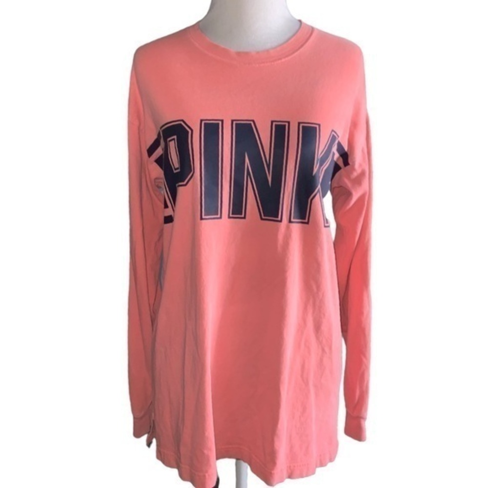 Victoria Secret PINK Long Sleeve Pullover Top Pink With Black Logo SP